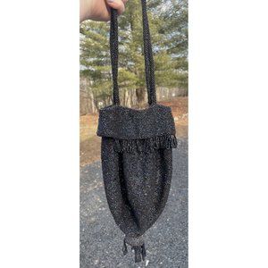 Antique Vintage 20th C.  Dark Iridescent Beaded Flapper Art Deco Glass Purse Bag